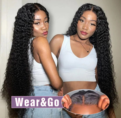 Pre Cut Glueless Human Hair Wig 13x4 Curly 250% Front Wig 7x5 Water Wave Lace Closure Wig Ready To Wear Deep Wave Wig For Women