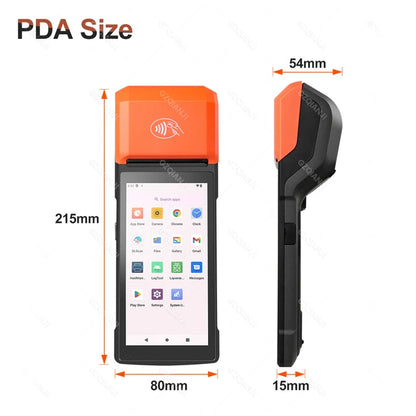 Android 8.1 PDA Terminal POS Machine 5.0 Inch Touch Screen Built-in 58mm Bluetooth Thermal Receipt Printer Support Wifi GPS