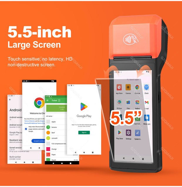 Android 8.1 PDA Terminal POS Machine 5.0 Inch Touch Screen Built-in 58mm Bluetooth Thermal Receipt Printer Support Wifi GPS