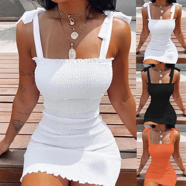 Trendy Solid Strap Short White Dresses Off Shoulder