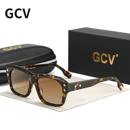 GCV Brand Acetate Square Rectangular Polarized Sunglasses Man Women Fashion Outdoors Eyewear Uv400 Quality Of Luxury Goods