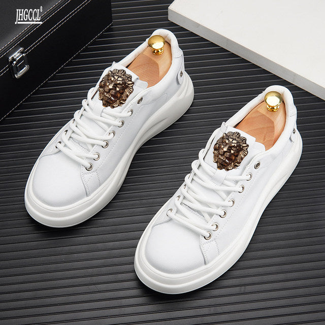 New men's small white shoes breathable shoes men's platform loafer shoes men's inside raised board shoes stretch sneakers A6