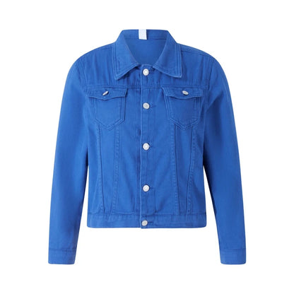 Denim Coat Casual Long Sleeve with Chest Pocket Lapel Collar Jean Jacket