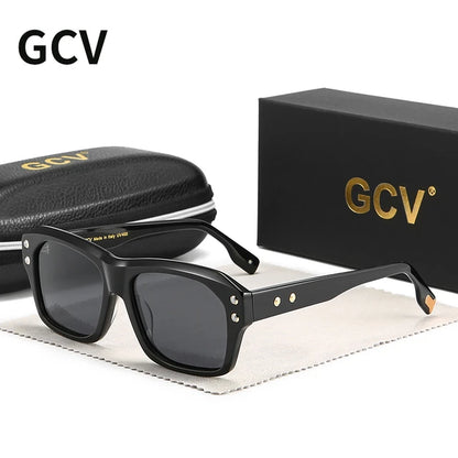 GCV Brand Acetate Square Rectangular Polarized Sunglasses Man Women Fashion Outdoors Eyewear Uv400 Quality Of Luxury Goods