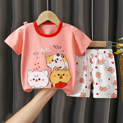 girls clothes set Short Sleeve 2pcs Tshirt+Short 1 2 3 Years Old Summer New Clothing Girls Casual Loose Thin clothes