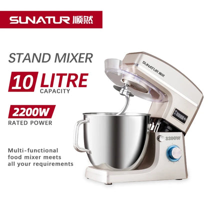 SUNATUR 10L Stand Mixer Electric Kitchen Mixer Food Processor 2200W Dough Kneading Machine Kneader Kitchen Appliances