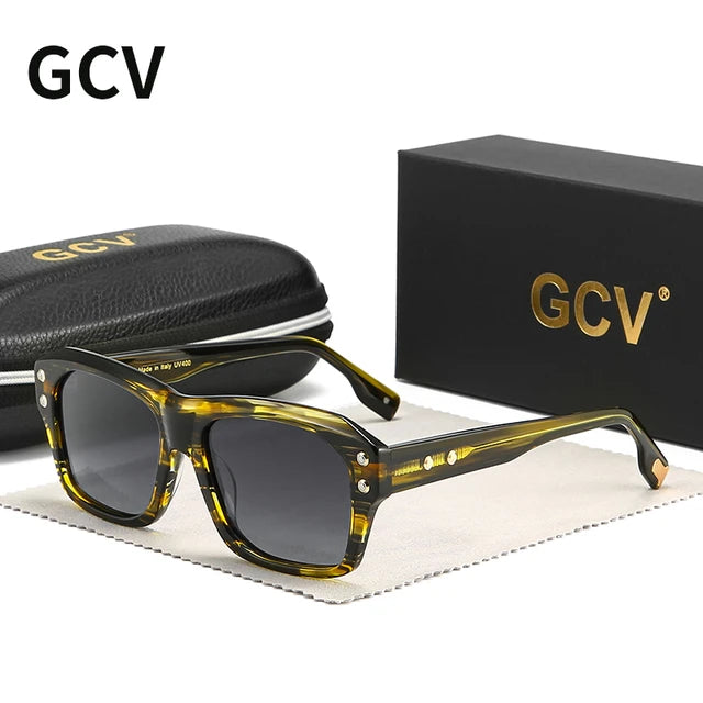 GCV Brand Acetate Square Rectangular Polarized Sunglasses Man Women Fashion Outdoors Eyewear Uv400 Quality Of Luxury Goods