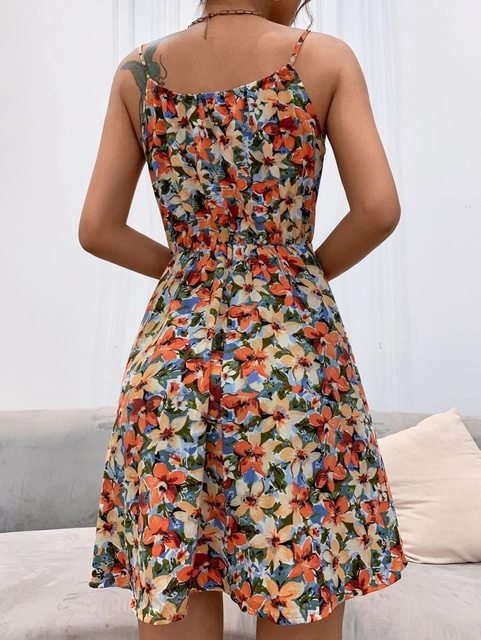 Sexy Floral Print Short Dress Women Summer Fashion