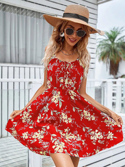 Sexy Floral Print Short Dress Women Summer Fashion